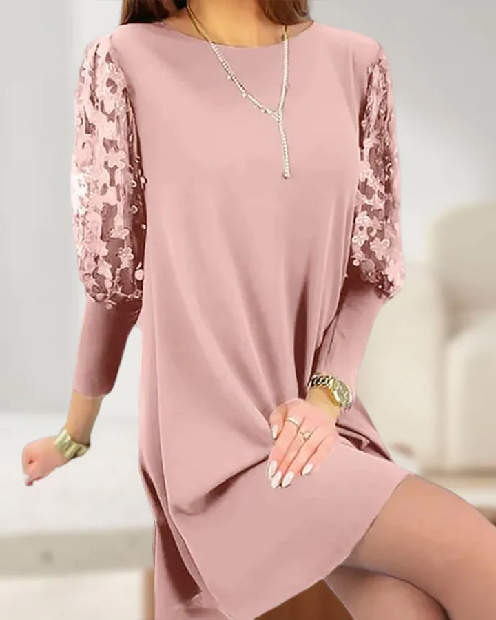 Lune London | Solid Color Dress with Round Neckline and Puff Sleeves