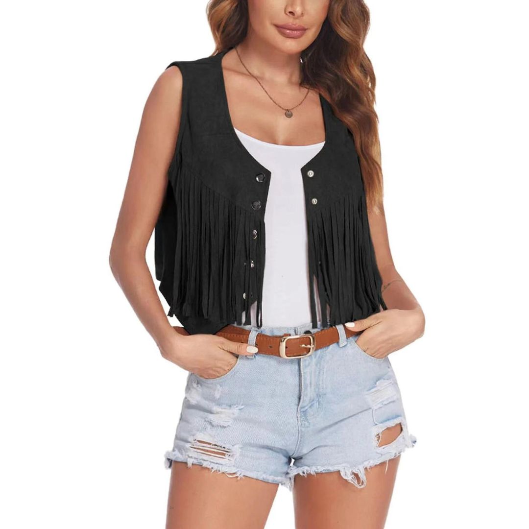 Lune London | Suede vest with fringes and button detail