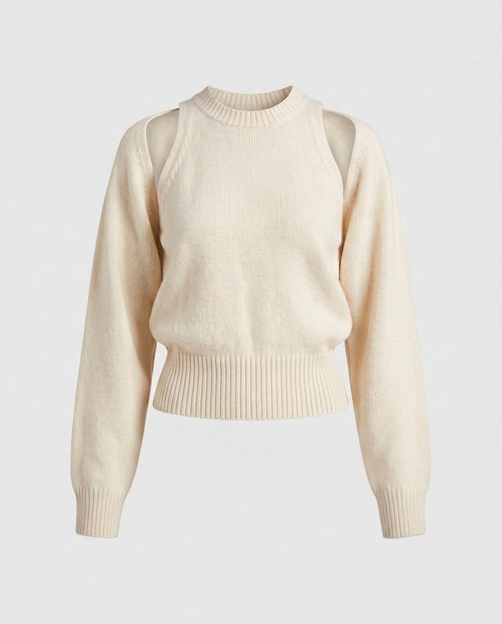 Women's fine knit sweater with cut-out shoulder detail and fitted ribbed waistband Amarae