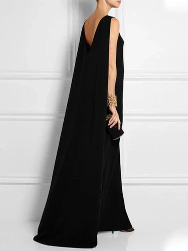 Amarae | Wide, Simple, Solid Color, Sleeveless, Sleeveless, V-Neck, Long Width Dress