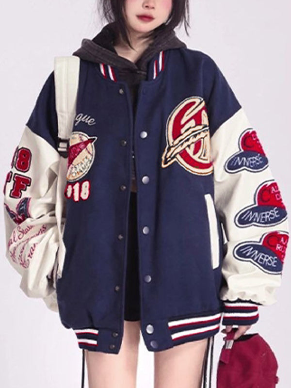 Amarae | Blue College Varsity Jacket with Flock Print