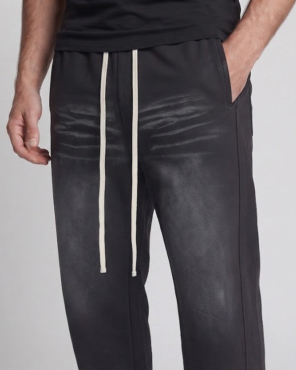 Unisex Locker cut jogging pants with extended drawstring, decorative seams, and used-fade effect Amarae
