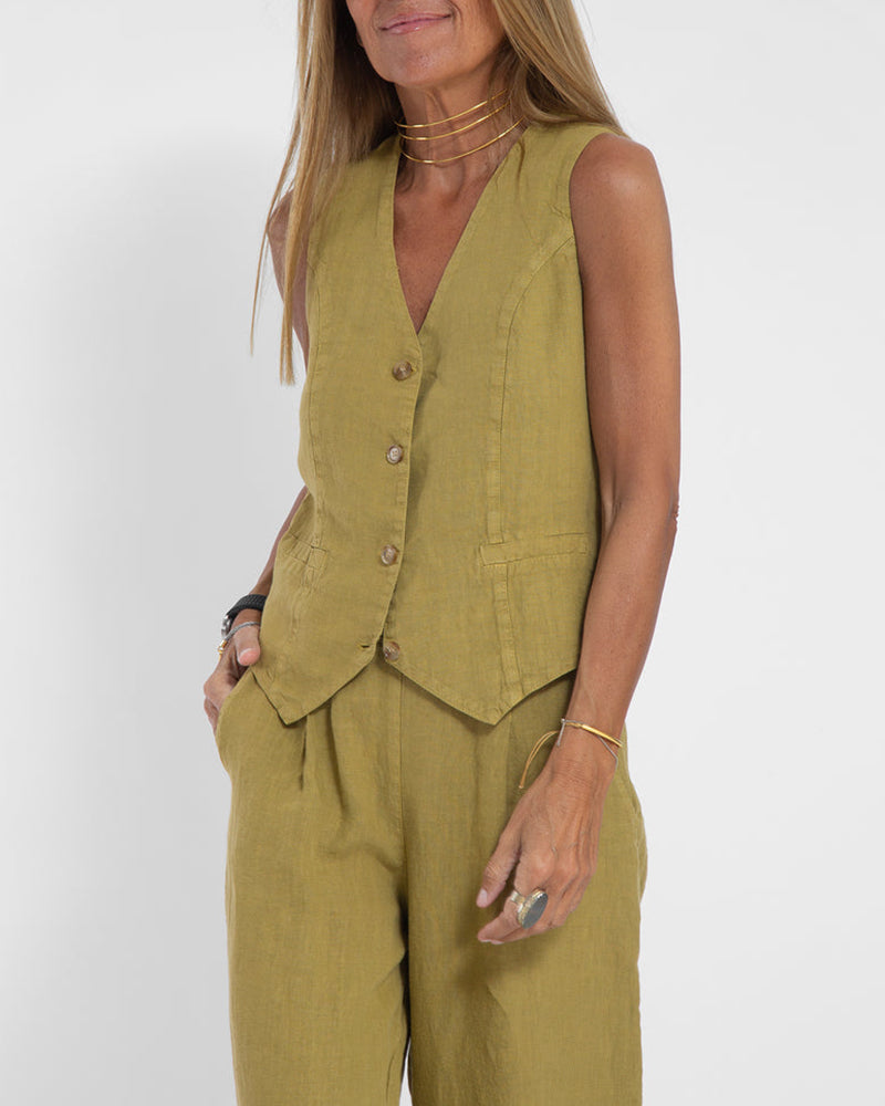 Lune London | Elegant 2-Piece Set Linen Wide Pants & Vest