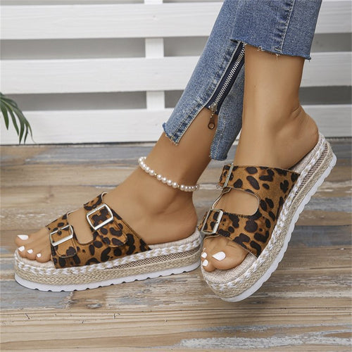 Amarae | Sandals with Double Buckle and Leopard Print