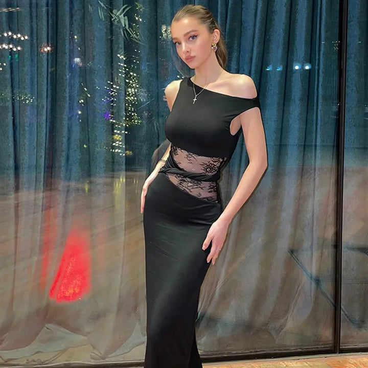 Women Flared Jumpsuit with Transparent Details Lune London
