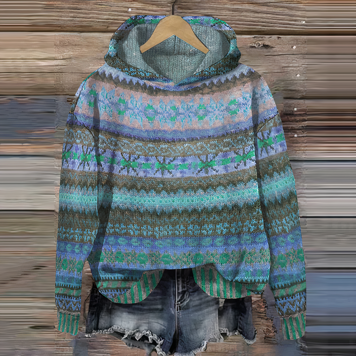 Lune London | 3D Fair Isle Print Hoodie - Casual Fit Pullover Sweatshirt
