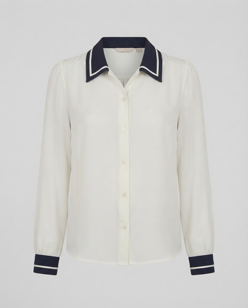 Women's Elegant Viscose Blouse with Contrast Collar and Balloon Sleeves Amarae