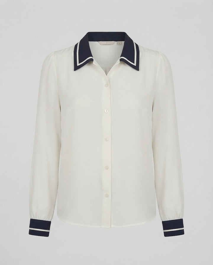 Women's Elegant Viscose Blouse with Contrast Collar and Balloon Sleeves Amarae
