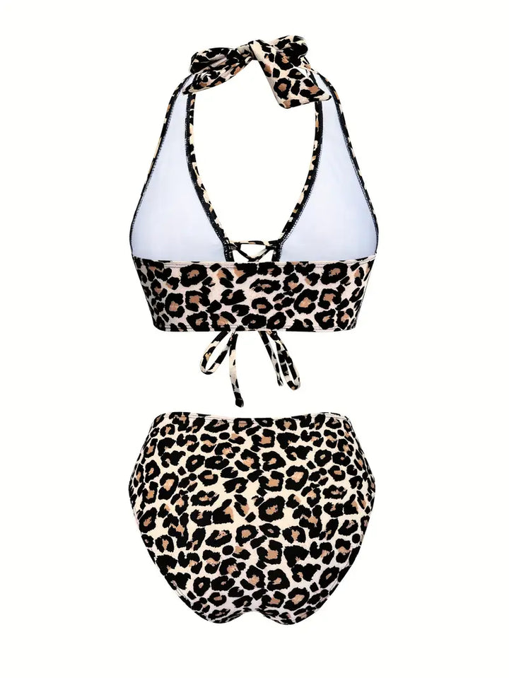 Lune London | Women's Leopard Print Halter Bikini Set