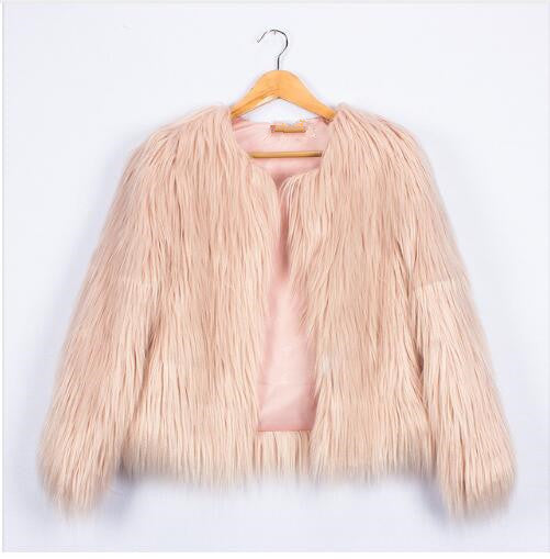 Women Faux Fur Jacket with Voluminous Sleeves and Relaxed Fit Lune London