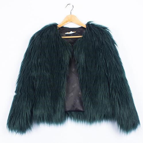 Women Faux Fur Jacket with Voluminous Sleeves and Relaxed Fit Lune London