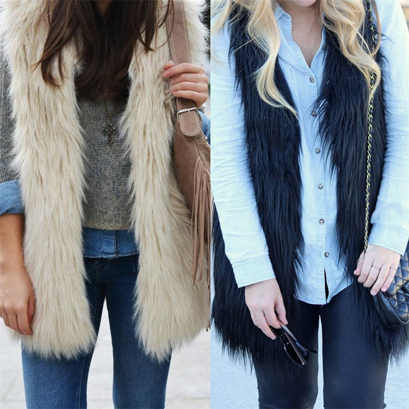 Ladies Fashionable Faux Fur Vest In Trendy Oversized Cut Lune London