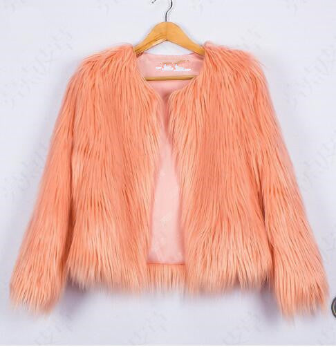 Women Faux Fur Jacket with Voluminous Sleeves and Relaxed Fit Lune London