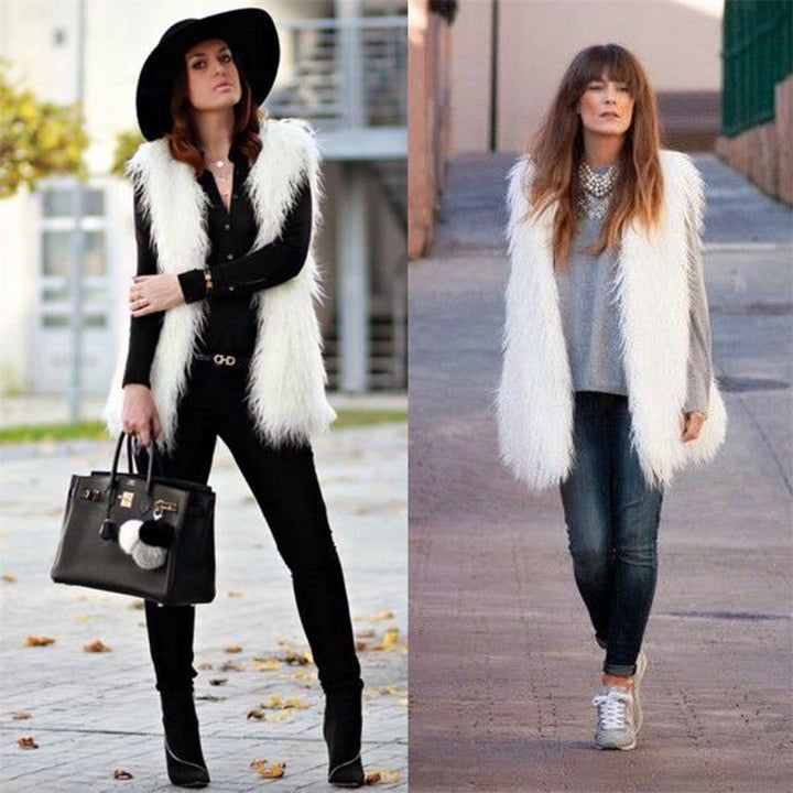 Ladies Fashionable Faux Fur Vest In Trendy Oversized Cut Lune London