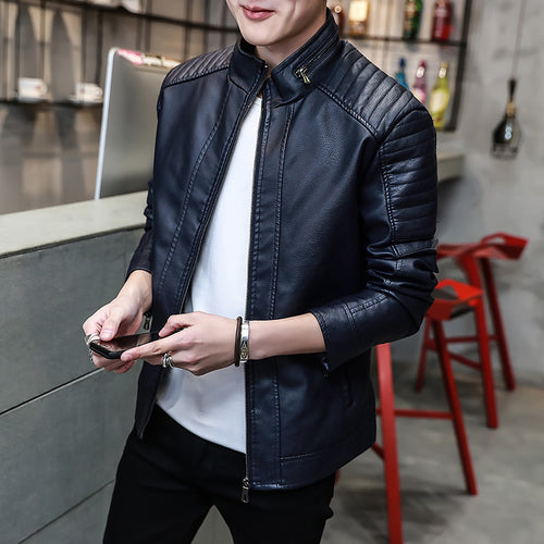Elegant faux leather jacket for men with structured seams Amarae
