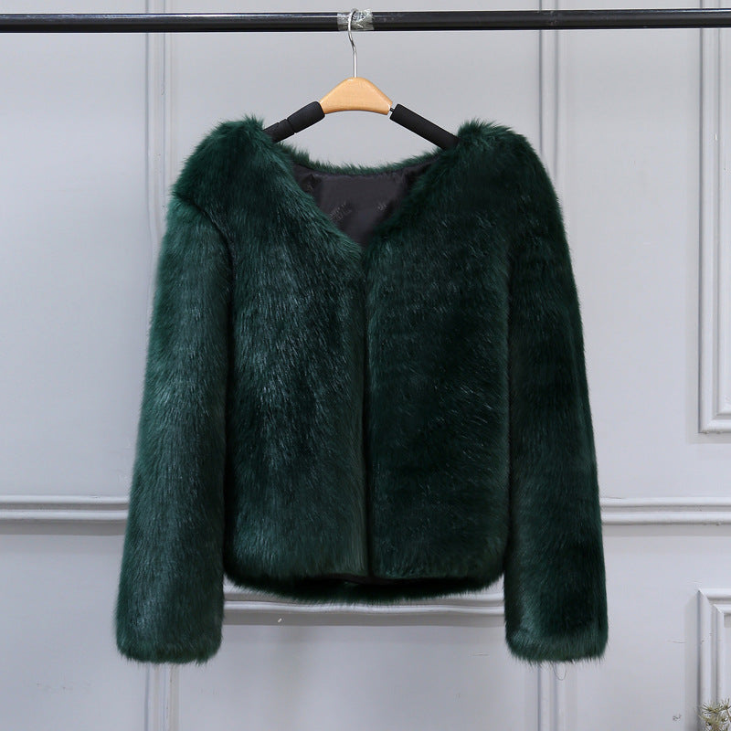 Ladies Elegant Faux Fur Coat with V Neck and Soft Lining Lune London