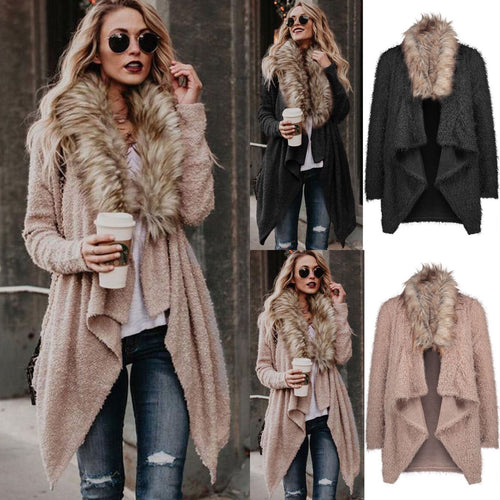 Cardigan en tricot duveteux pour femmes avec col en fausse fourrure amovible Chic & Stil