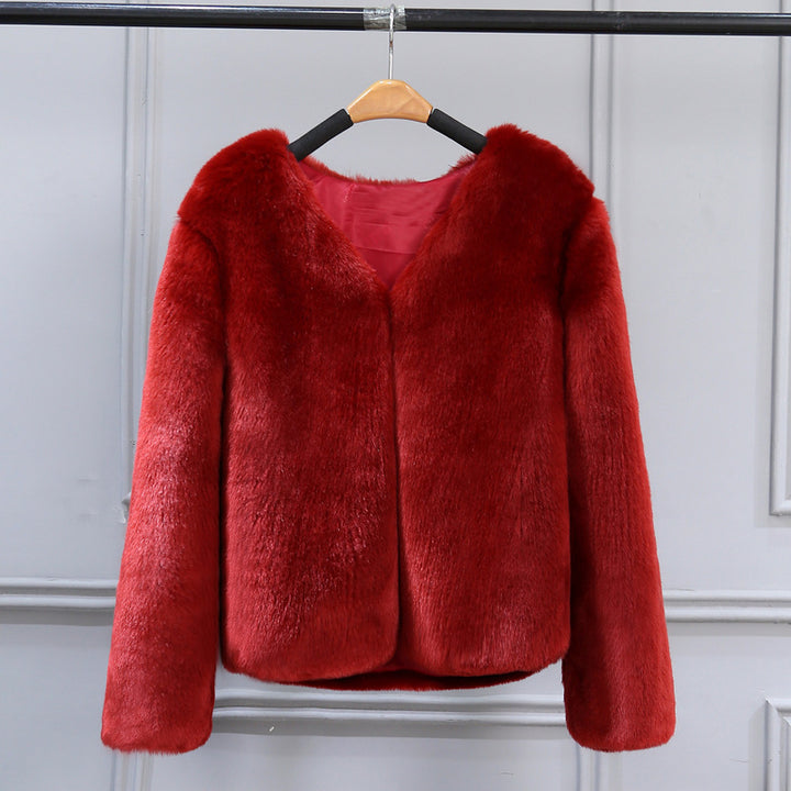 Ladies Elegant Faux Fur Coat with V Neck and Soft Lining Lune London