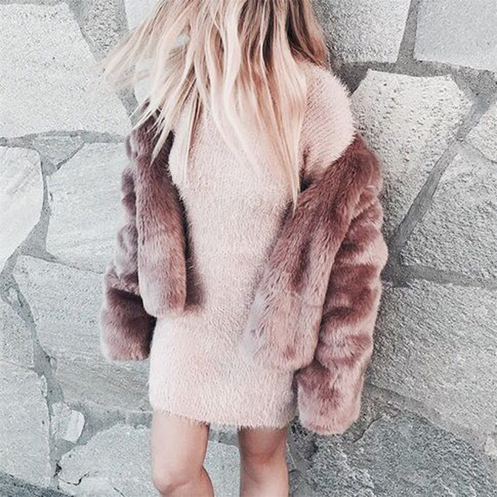 Ladies Elegant Faux Fur Coat with V Neck and Soft Lining Lune London