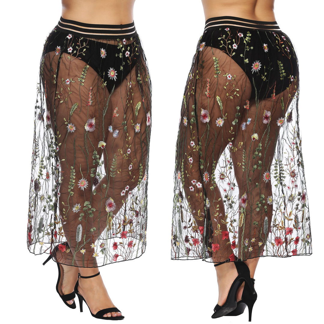 Woman Maxi Skirt Transparent Embroidered Floral Lune London