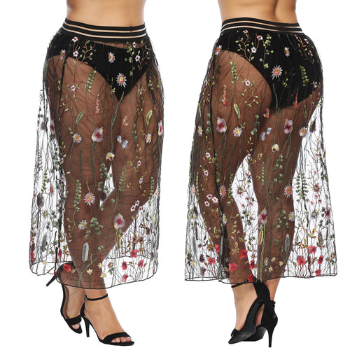 Woman Maxi Skirt Transparent Embroidered Floral Amarae