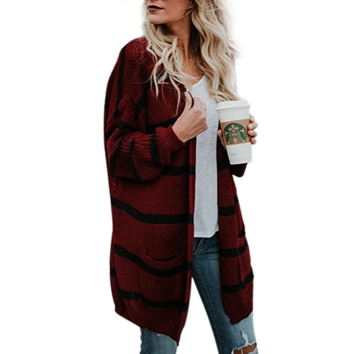 Casual knit cardigan for women with a wide striped pattern and open sleeves Lune London