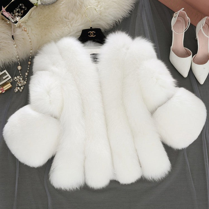 Women Fluffy Faux Fur Coat with Wide Cut Sleeves Lune London