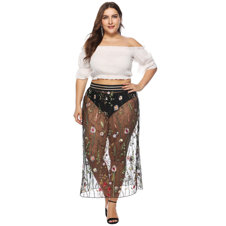 Woman Maxi Skirt Transparent Embroidered Floral Lune London