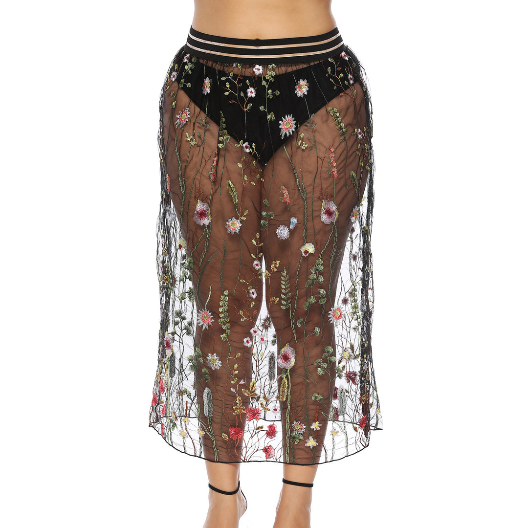 Woman Maxi Skirt Transparent Embroidered Floral Lune London