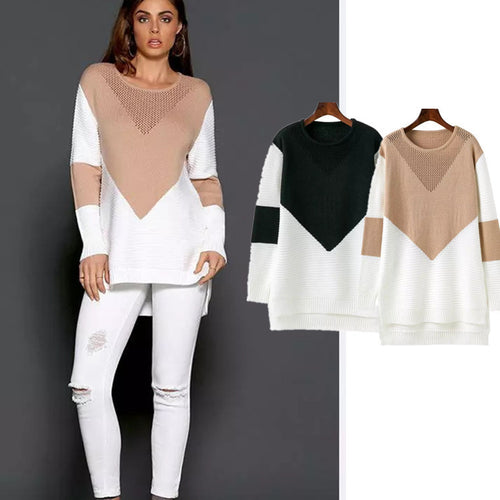 Trendy women's knitted sweater with elegant color block design and casual fit Amarae