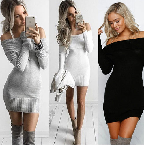 Women's knit dress with off-the-shoulder neckline and loose fit Amarae