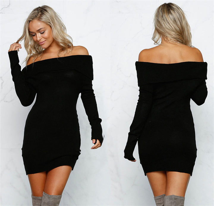 Knit dress for women with an off-shoulder design and a fitted silhouette Lune London