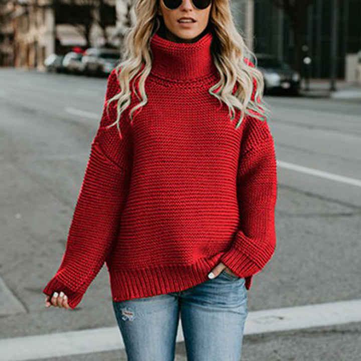 Sweater en tricot épais pour femmes avec col haut et manches volumineuses Chic & Stil