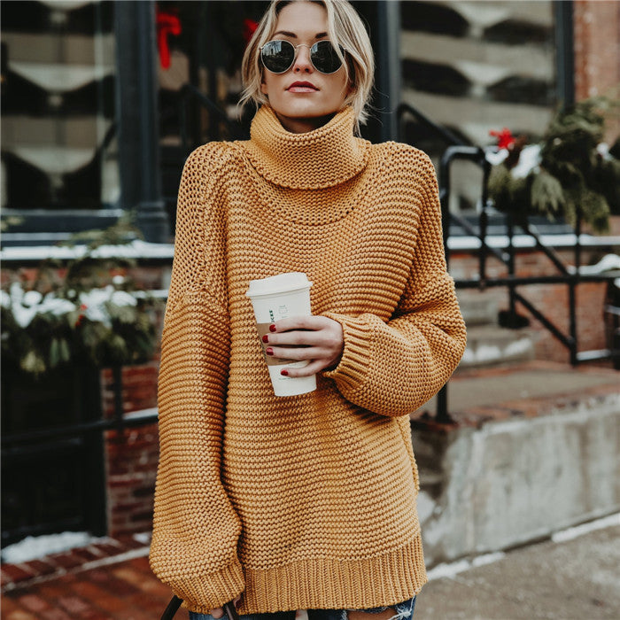 Pull en tricot épais pour femmes avec col roulé haut et structure de point extravagante Chic & Stil