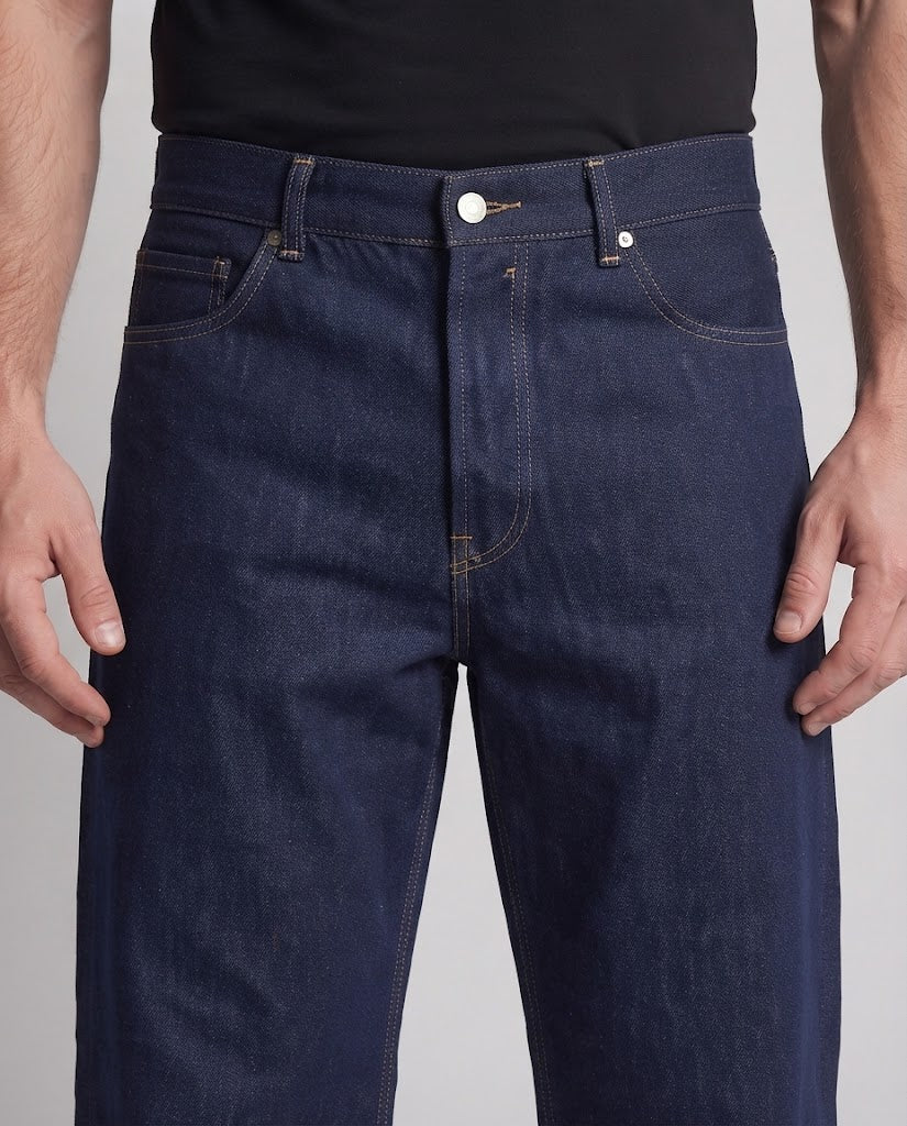 Men's Extra Wide Low-Slung Rigid Denim Jeans with Straight Palazzo Leg Amarae