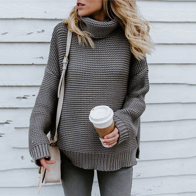 Ladies Soft Knit Sweater with High Collar and Textured Surface Lune London
