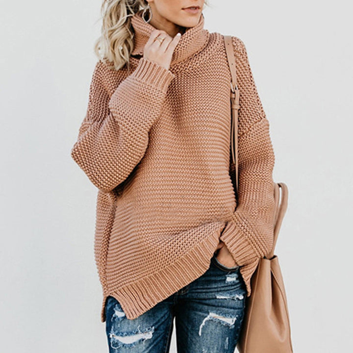 Oversized knit sweater for women with high collar and structured design Lune London
