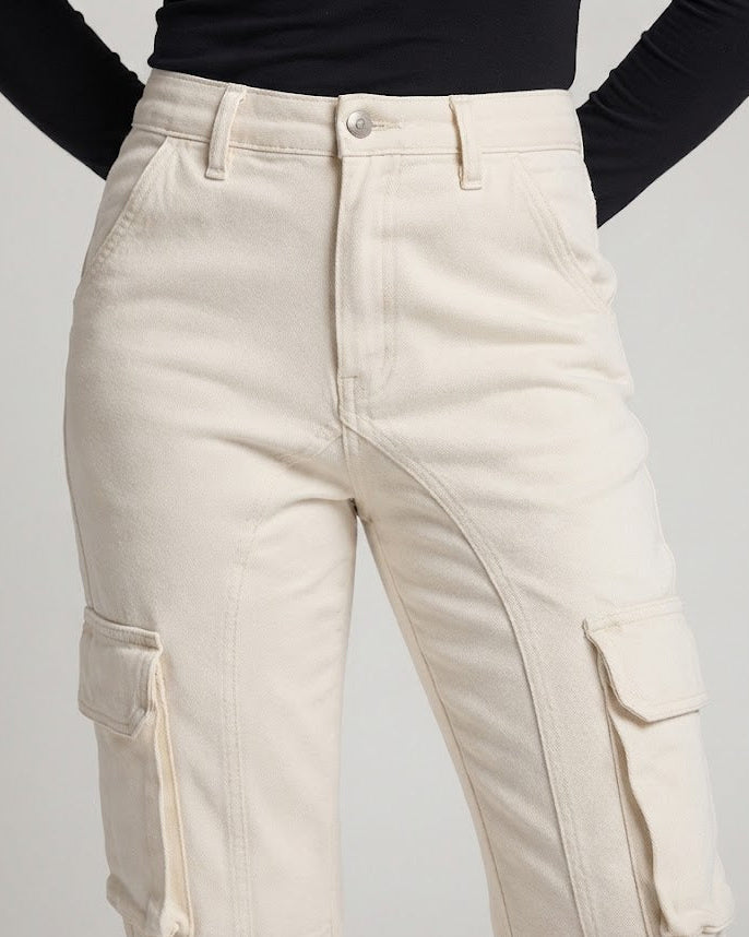Women's Cargo Palazzo Pants with Panel Seams and High Waist Fit Amarae