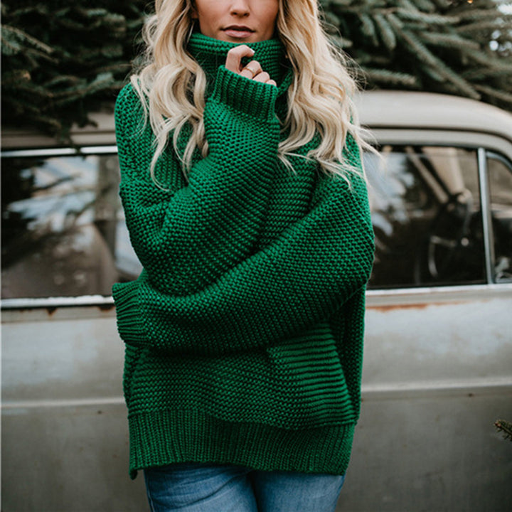 Oversized knit sweater for women with high collar and structured design Lune London