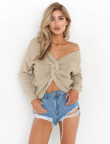 Amarael modern wrap design women's knitted sweater