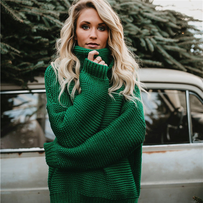 Pull en tricot épais pour femmes avec col roulé haut et structure de point extravagante Chic & Stil