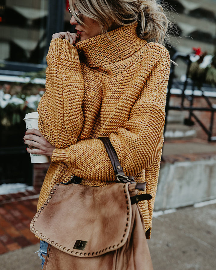 Thick knit sweater for women with high collar and dropped shoulders Lune London
