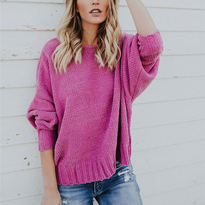 Oversized casual knitted sweater for women with wide sleeves and a textured design Lune Londonl