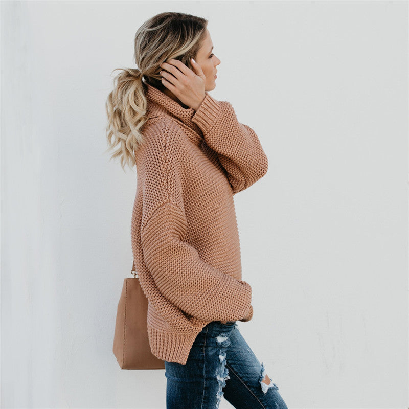 Sweater en tricot épais pour femmes avec col haut et manches volumineuses Chic & Stil