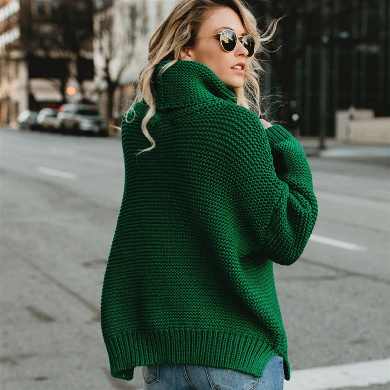 Thick knit sweater for women with high collar and dropped shoulders Lune London