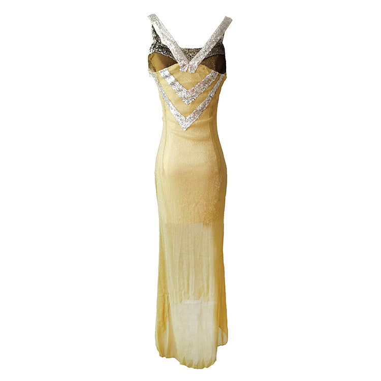 Ladies Glittering Evening Dress with Refined V-Neck and Flared Hem Lune London