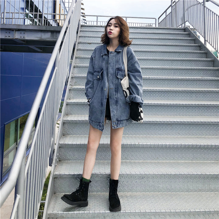 Veste en jean surdimensionnée pour femmes avec poches décoratives Chic & Stil 1772199111