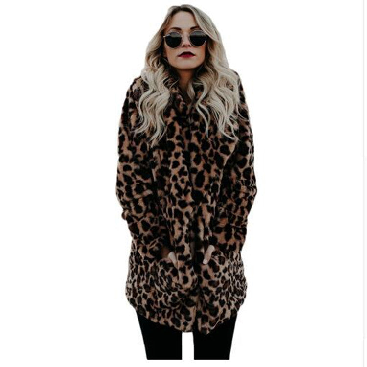 Ladies Faux Fur Leopard Print Jacket with Trendy Casual Cut Lune London