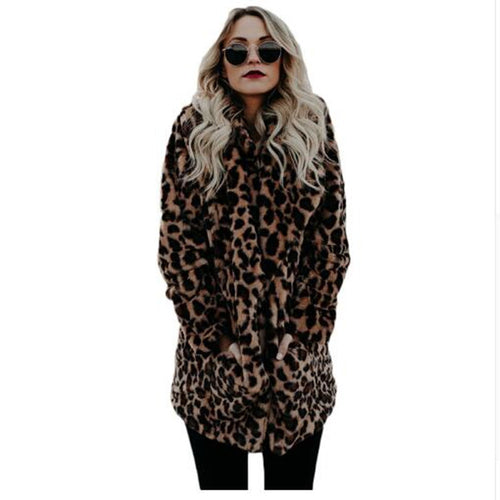 Ladies Faux Fur Leopard Print Jacket with Trendy Casual Cut Amarae