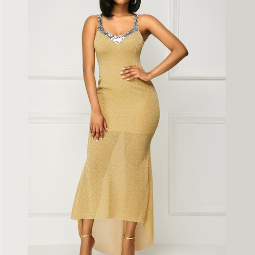 Ladies Glittering Evening Dress with Refined V-Neck and Flared Hem Amarae